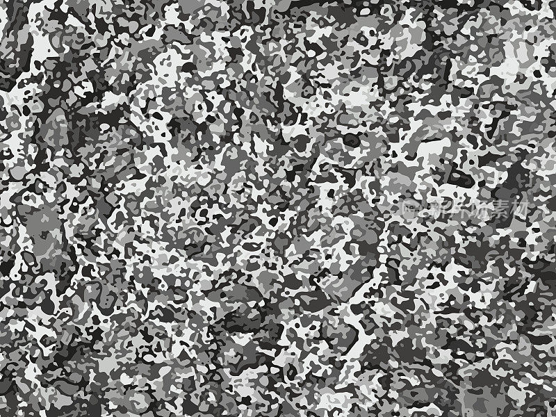 沥青石混凝土垃圾纹理。黑色灰尘Scratchy Pattern。抽象的背景。矢量设计作品。变形的效果。裂缝。